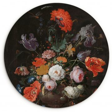 Quadri rotondi - Natura morta con fiori e orologio